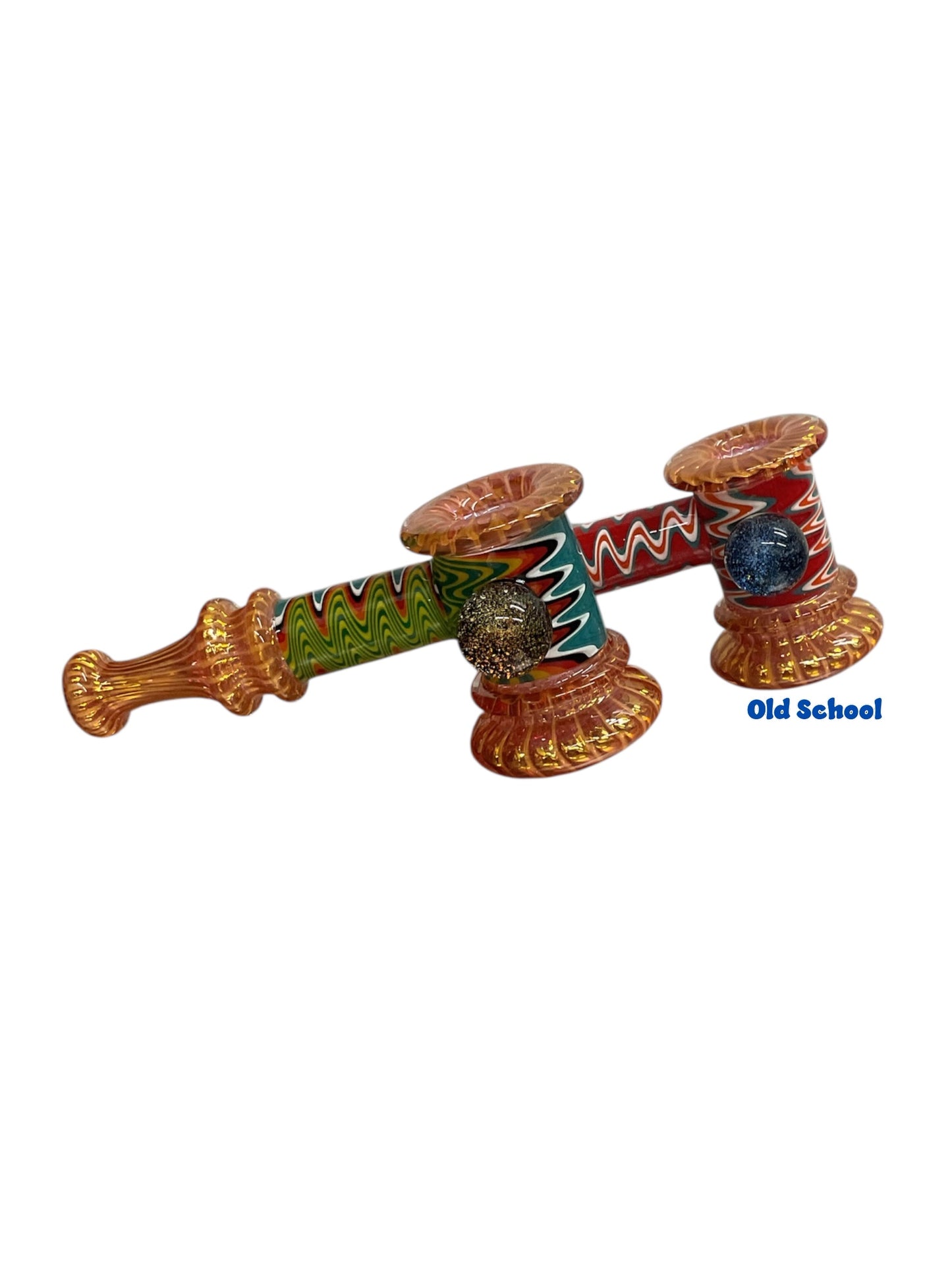 6” Gold Fumed Hammer Style Bubbler with WigWag design & Dichro