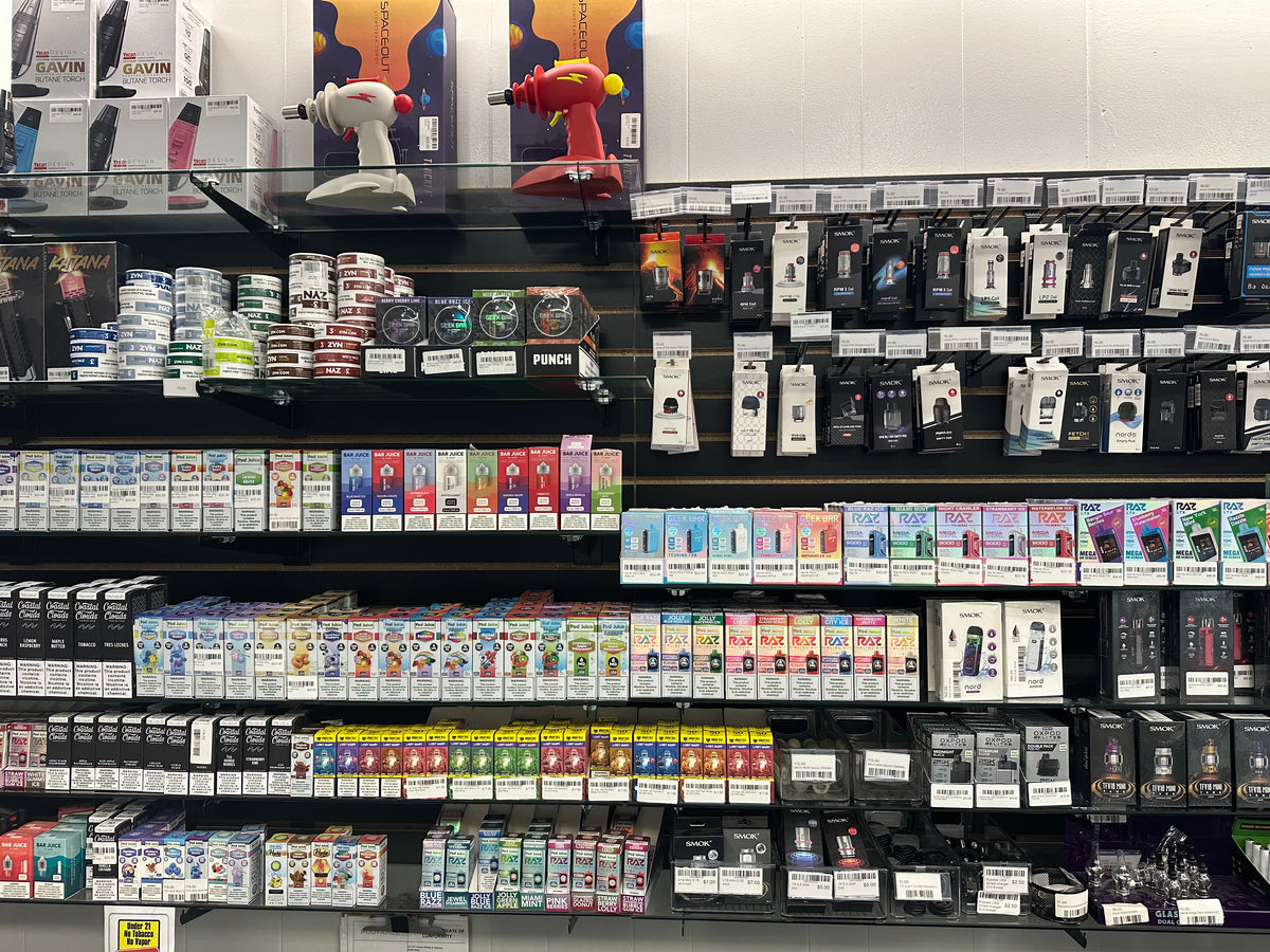Vape selection at Old School Smoke Shop