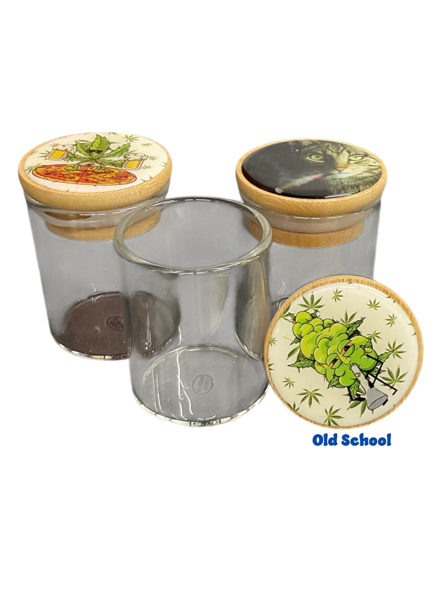 Small Bamboo lid Airtight glass jar with sticker