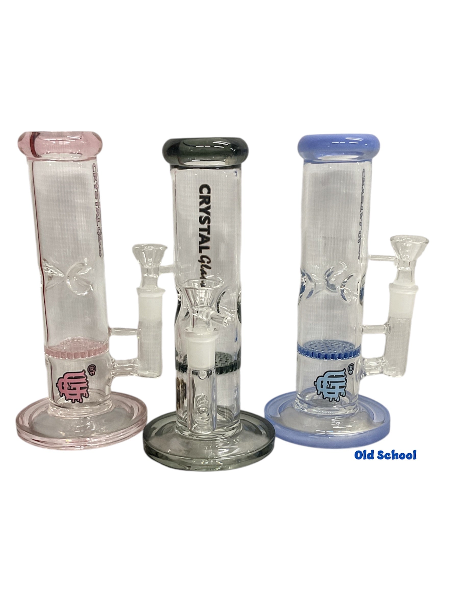 8” Crystal Glass Straight tube Honeycomb Perc Waterpipe