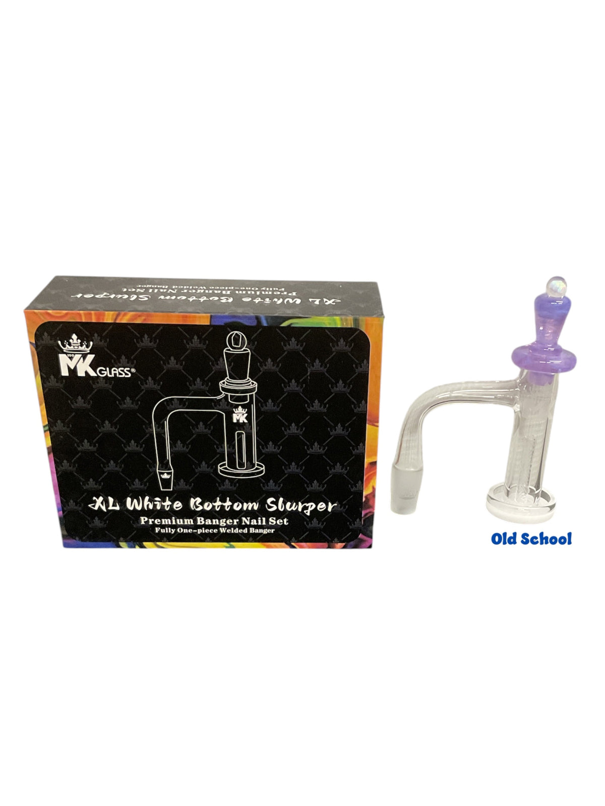 MKQB22 MK100XL White Bottom Slurper Banger w/ purple & Opal carb cap
